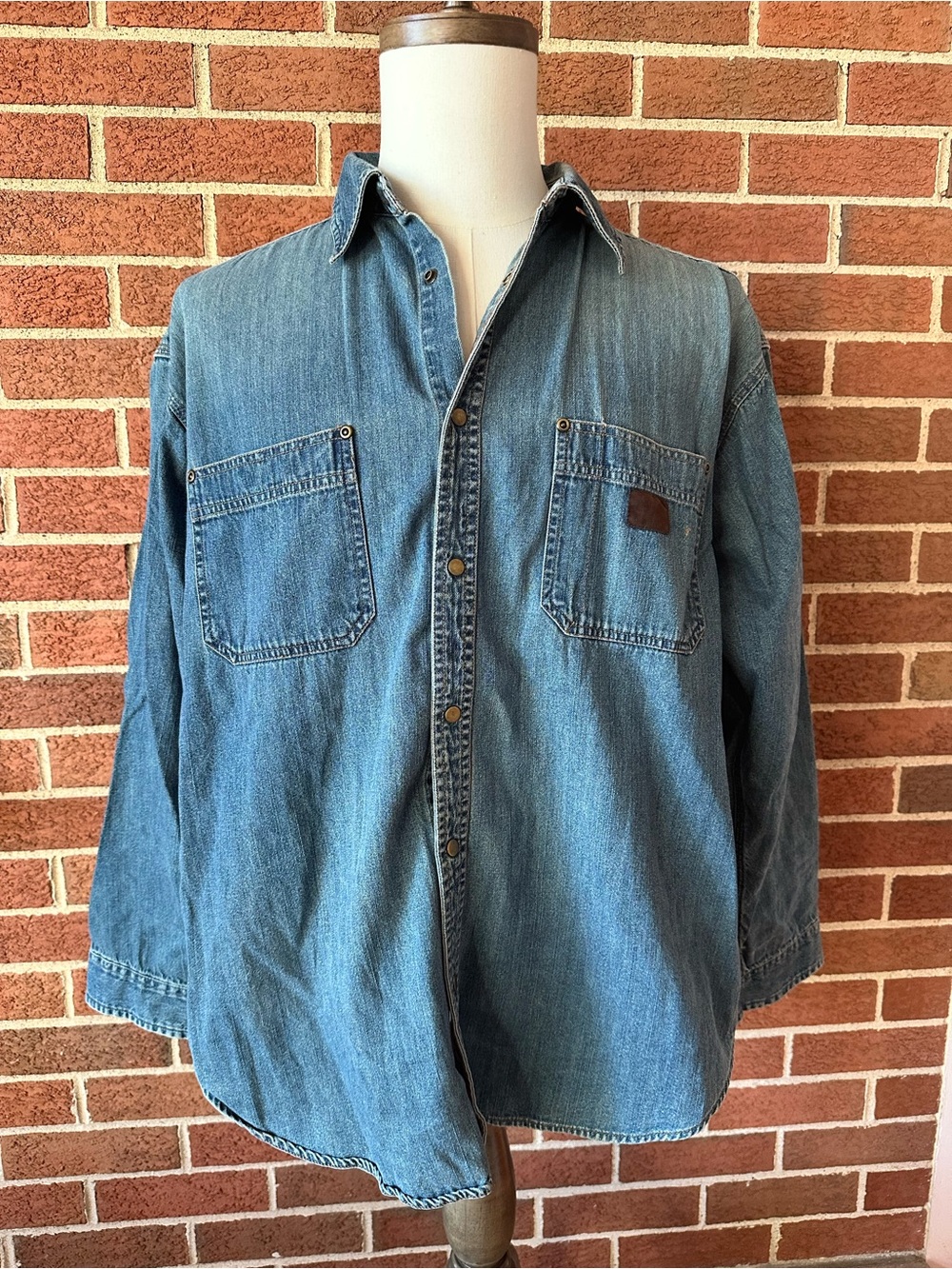Bugle Boy Men's Blue Denim Cotton Button-Down Shirt Long Sleeve Solid Pockets XL